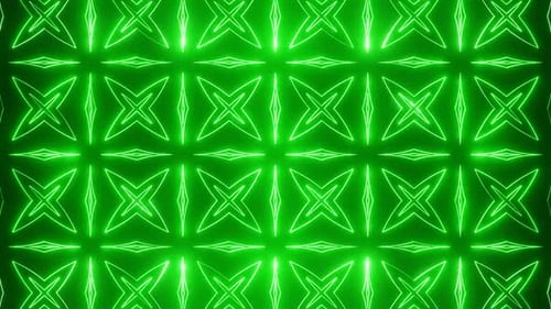 Green On Black Abstract Neon Glowing Star Patterns Background Vj Loop Animation In HD