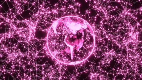 Glowing Pink Digital Earth Global Network