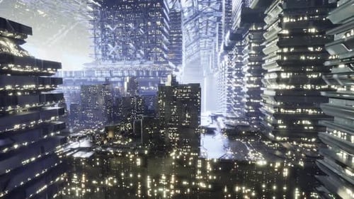 El nuevo día comienza con brillantes reflejos en edificios y calles de vidrio