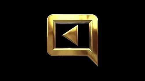 Golden Play Button Icon Rotating in a 3D Speech Bubble