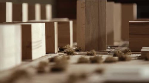 Architectural Model of Cityscape with Wooden Buildings