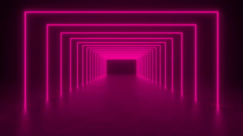 Neon Light Tunnel in Dark Room