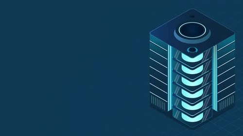 Isometric futuristic server animation. Isometric database or data center. Abstract blockchain