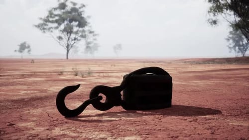 A Rusty Metal Hook on a Vibrant Red Dirt Road