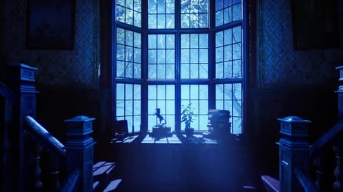 Sala de la mansión por la noche