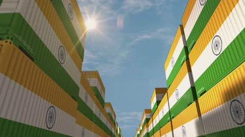 India export cargo containers in row endless