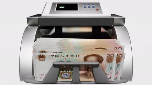 Automated Money Counter Processing Chinese Yuan Banknotes