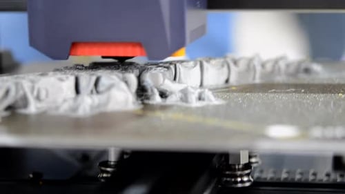 3D Printer Close Up Working 3D Printer in Process Printing Object Molten Plastic