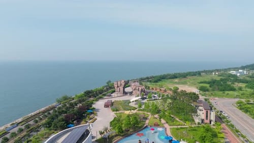 L'horizon de l'île de Yeongjong, à Incheon, un jour de ciel bleu, vu depuis le Seaside Park Yeongjong Int