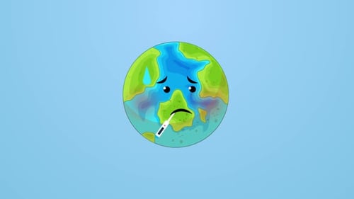Sick Earth with Thermometer Global Warming Animation