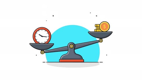 Animated Flat Design Balance Scale: Time vs Money Concept