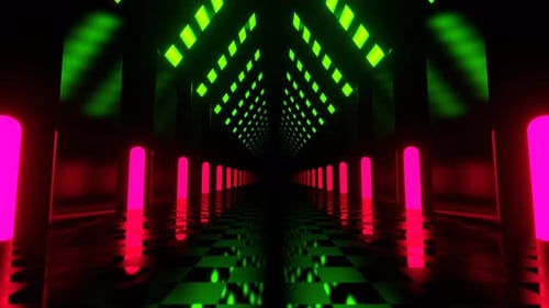 Green And Pink Corridor With Tall Neon Columns Background Vj Loop I 4K