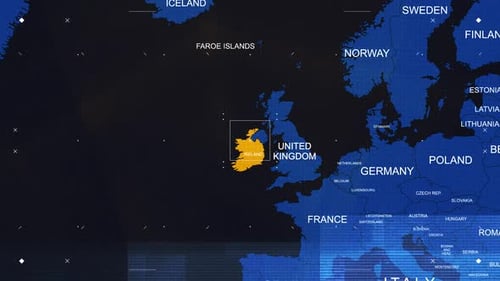 Digital World Map Zoom and Glitch Reveal with UI Elements