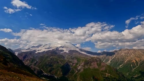 Beautiful Landscape in Night Mountains in Summer Day Timelapse with Moving Clouds