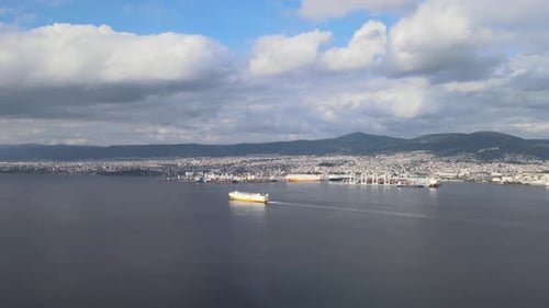 Aerial ships port sea