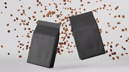 3D Coffee Bags and Beans Product Mockup Animation