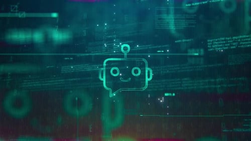 Futuristic AI Chatbot Icon with Digital Code Animation