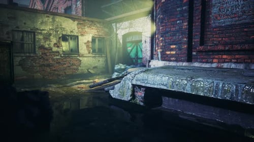 Night at Large Abandoned Industrial Area