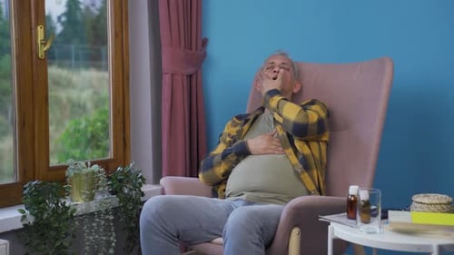 Sick man with high fever.