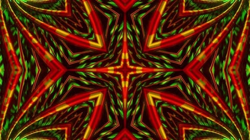 Very colorful abstract design with large star in the center. Kaleidoscope VJ loop