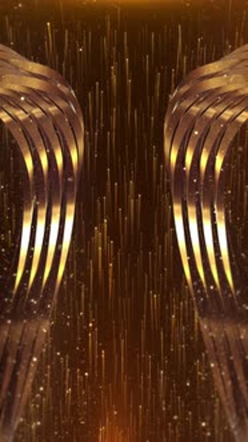 Golden Abstract Flowing Lines Glitter Particles Vertical Background