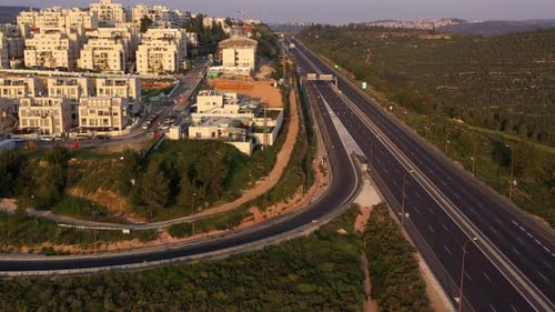 Tel aviv Jerusalem Highway 1 Limited traffic in coronavirus Lockdown-Aerial