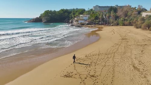 A Man and the Sea Aerial View of Solitary Beach Walk
