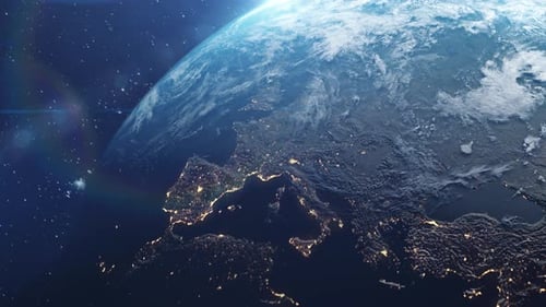 Nightly Earth Planet in Outer Space City Lights and Night Countries From Galaxy Life of People Solar