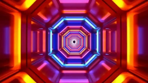 Futuristic Octagonal Neon Light Tunnel Loop