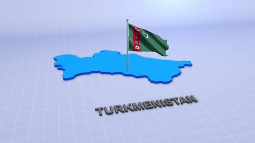 Turkmenistan 3D Map with Waving Flag Animation