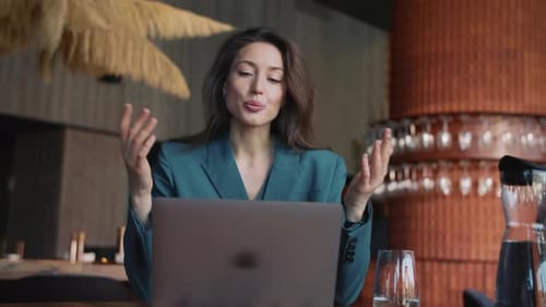 Business Woman Talking on Laptop Video Call Meeting