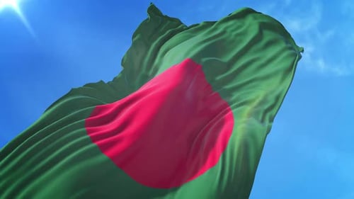 Realistic Bangladesh Flag Waving in Blue Sky