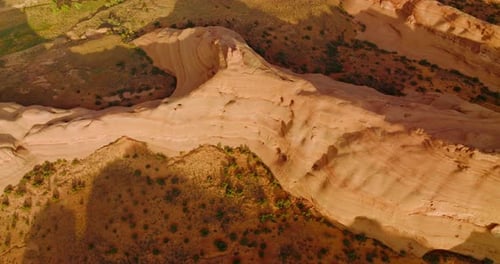 Beautiful rock formations with rounded sides from air erosion. Drone footage over the amazing canyon