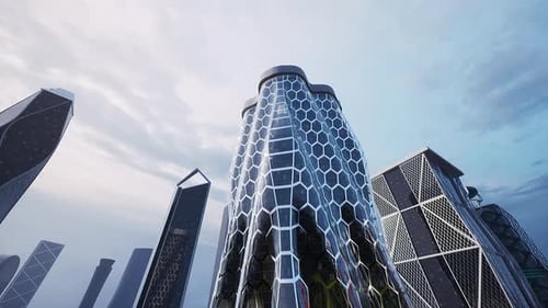 Imponente rascacielos entre otros edificios altos