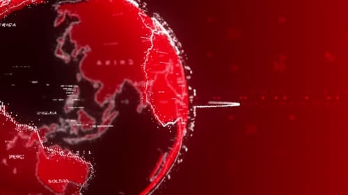 Digital Red Earth Globe Rotating for Global Technology Background