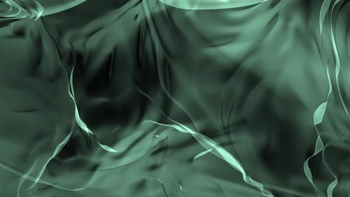 Abstract smooth dark green silk fabric animated background.