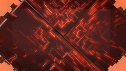Abstract Red Glowing Cubes and Geometric Lines Loop