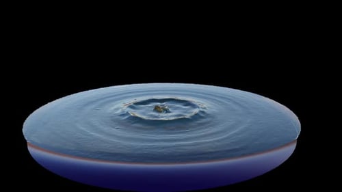 Falling drop of water into a pool with splash wave