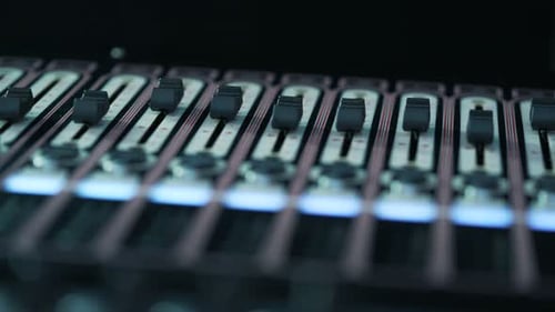 Soundboard Knobs. Ecording Studios Audio Console and Buttons. DJ Workplace. Music Mixer