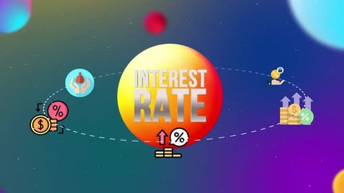 Dynamic Interest Rate Concept with Orbiting Flat Icons