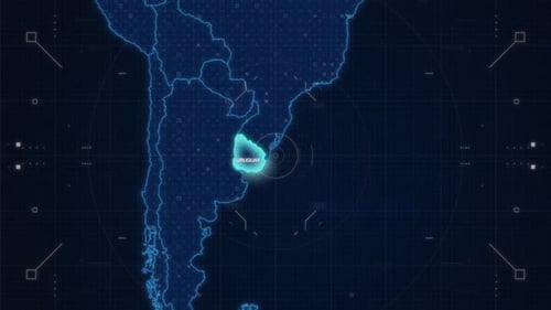 Futuristic Digital World Map Scan and Country Highlight Animation