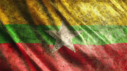 Distressed Myanmar Flag Waving Animation