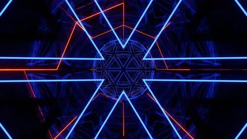 Deep Blue And Orange Abstract Tunnel With Neon Geometric Core Background Vj Loop In 4K