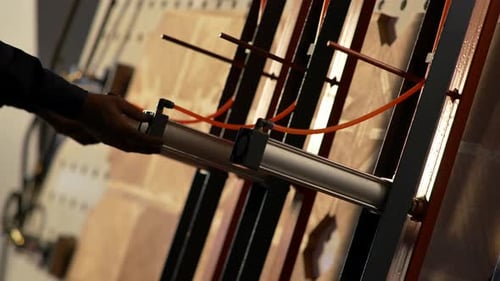 Wood Furniture Being Manufactured In A Factory, Industrial Machines Used In The Process