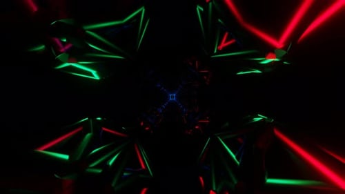 Abstract Digital Tunnel of Glowing Geometric Shapes