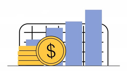 Animated Financial Growth Chart with Stacking Dollar Coins