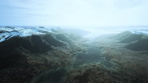 Aerial View of Fjord in Cold Winter Weather