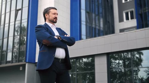 Successful Business Man Confident Executive Manager Boss Standing Outdoor Downtown City Office
