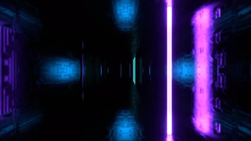 Turquoise And Purple Futuristic Cyber Tunnel With Neon Strobe Rods Background Vj Loop In 4K
