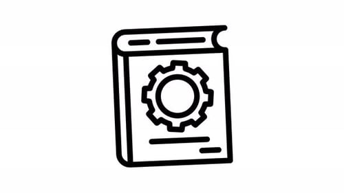 Animated Line Icon of Book with Gear for Settings and Manuals